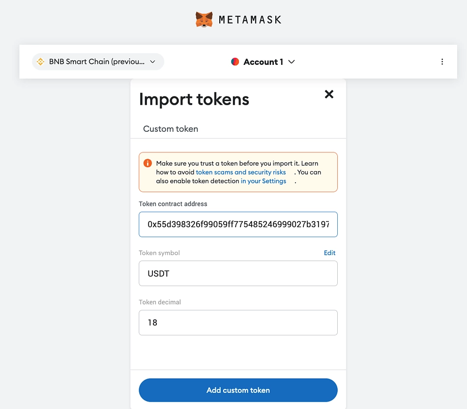 Step 2: Verify the Bnb Contract Address in Metamask