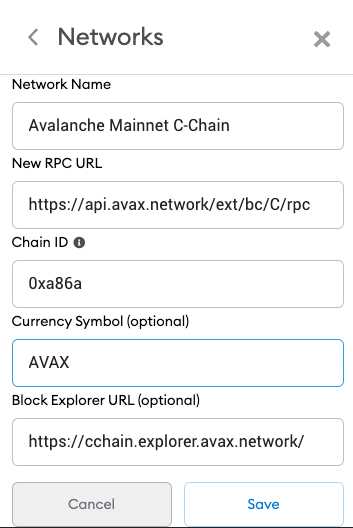 Connecting Metamask to the Avalanche Network