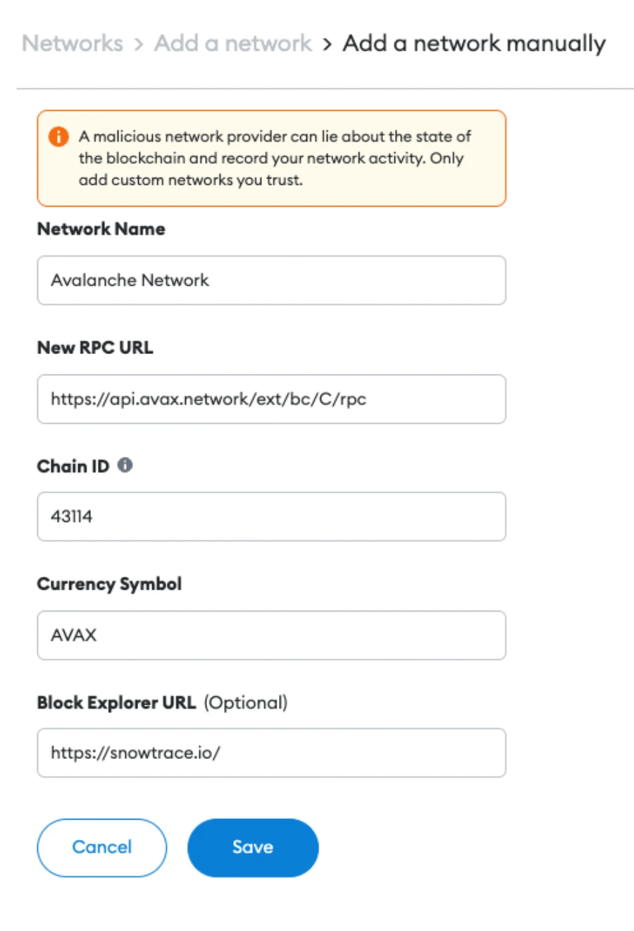 Step 1: Connect to the Avalanche Network