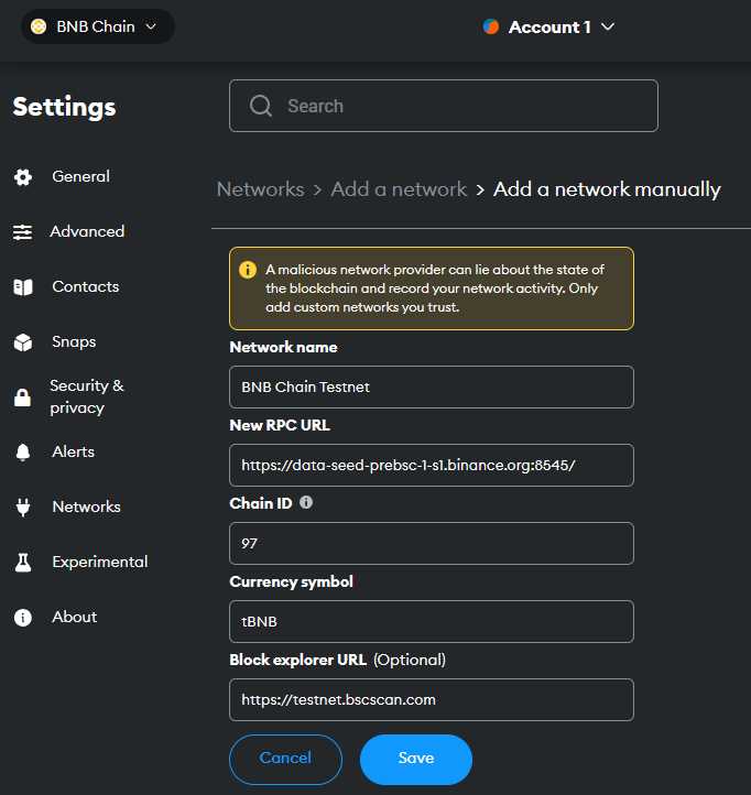 Step 2.4: Switch to BNB Network
