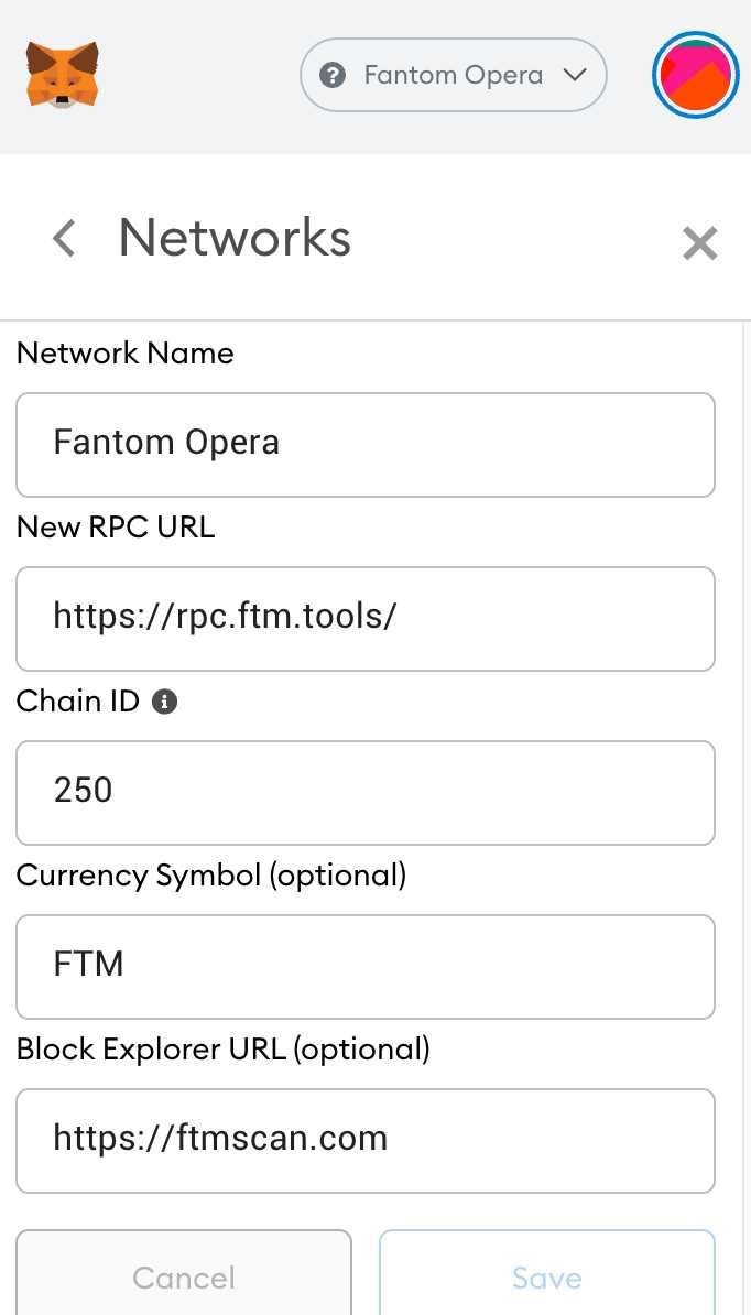 Step 2: Switch Network to Fantom Opera