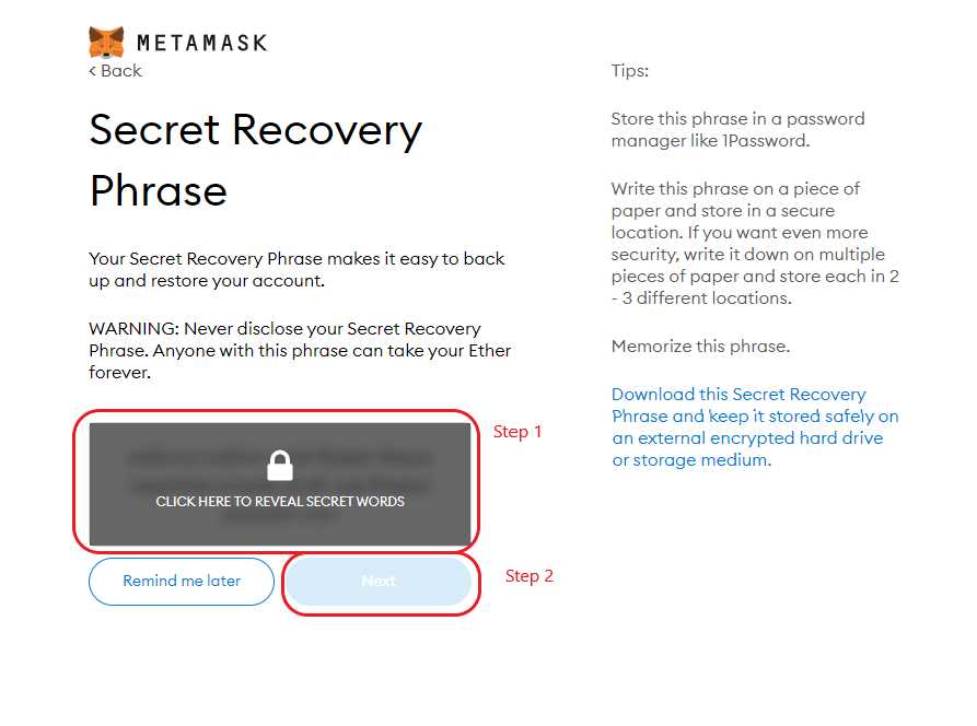 Step 2: Navigating to the Recovery Phrase Page